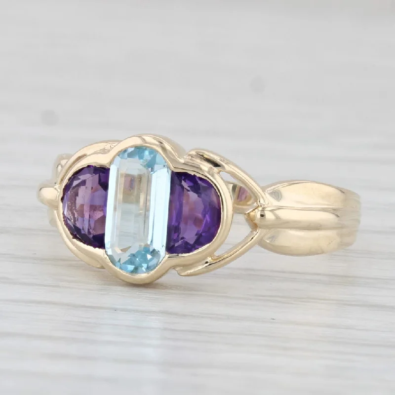 gemstone engagement rings for women-1.14ctw Blue Topaz Amethyst Ring 14k Yellow Gold Size 7.5 3-Stone