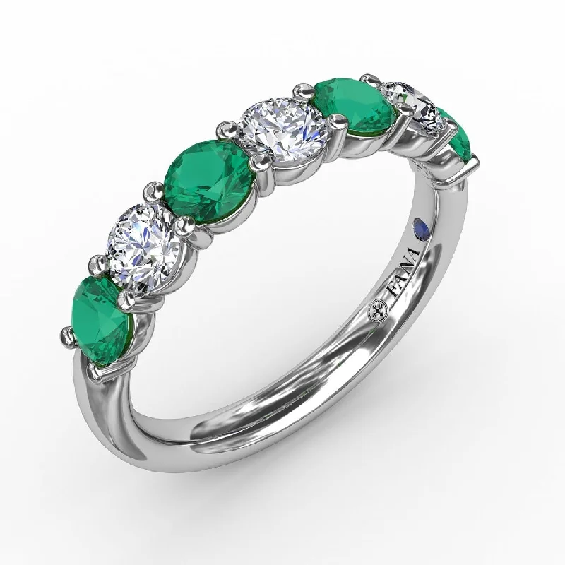 timeless diamond engagement rings for women-Emerald and Diamond Shared Prong Anniversary Band