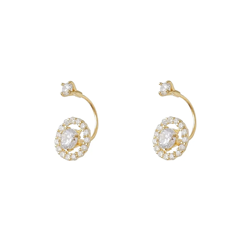 star earrings for women-Zirconia Round Halo  Telephone CZ Stud Earrings (14K)