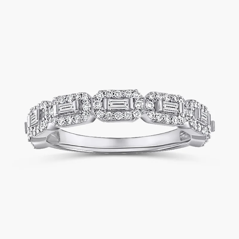 engagement rings with diamonds for women-Baguette and Round Diamond Halo Band