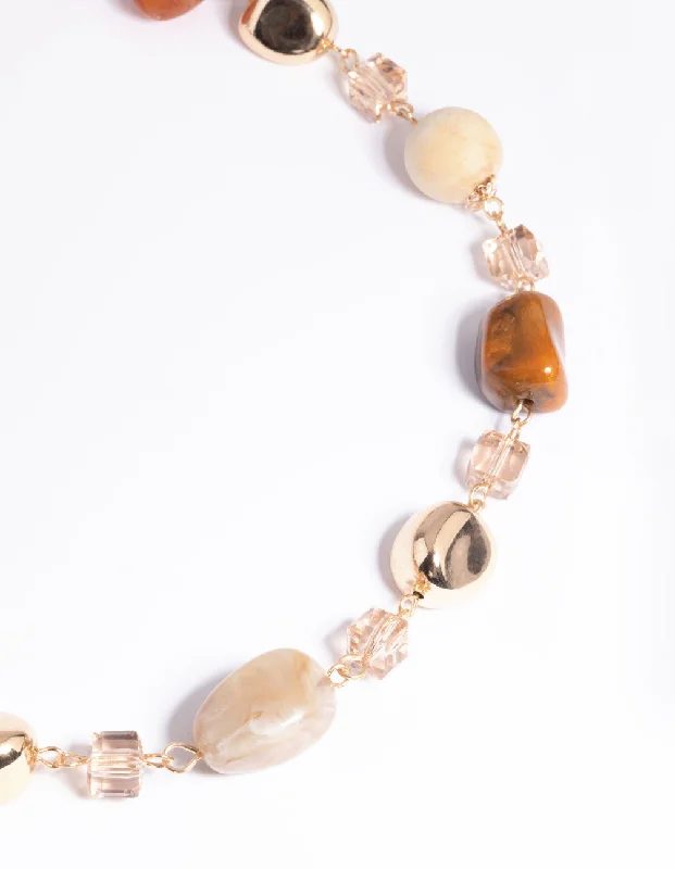 initial necklace for women-Gold Mixed Bead Long Necklace