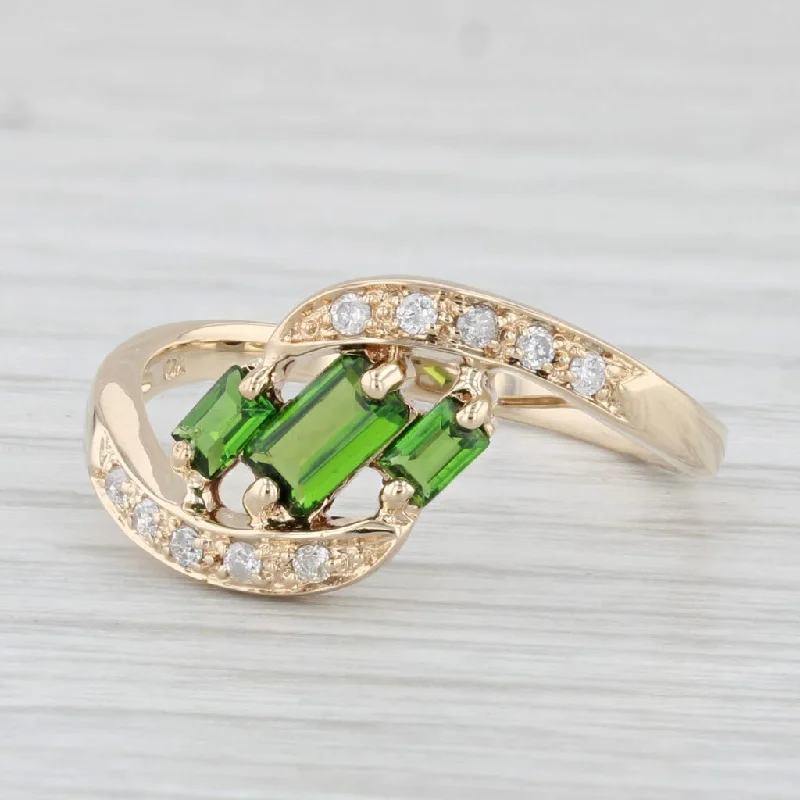 white gold engagement rings for women-0.56ctw Green Tourmaline Diamond Bypass Ring 10k Yellow Gold Size 8