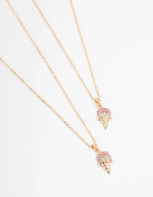 heart pendant necklace for women-Gold Ice Cream Necklaces 2-Pack