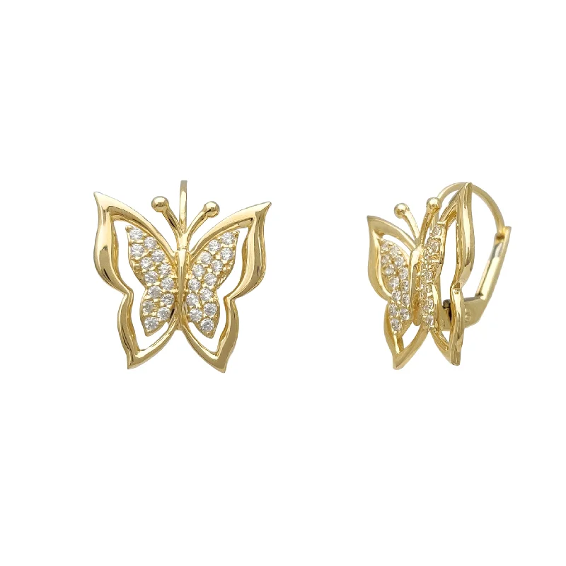 boho earrings for women-Zirconia Textured Butterfly Earrings (14K)