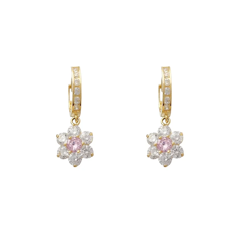 beautiful earrings for women-Flower Dangling Earrings (14K)