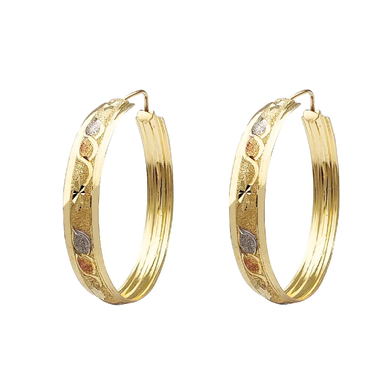 vintage stud earrings for women-Tri-Color Sandblasted Hoop Earrings (14K)