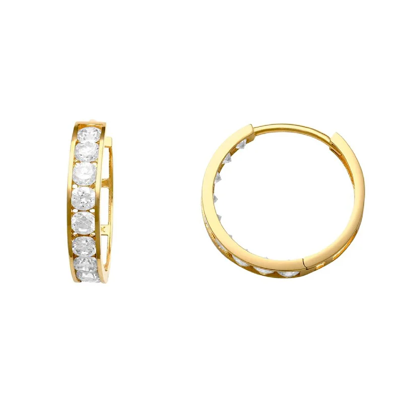 diamond hoop earrings for women-Pave One-Row Huggie Earrings (14K)