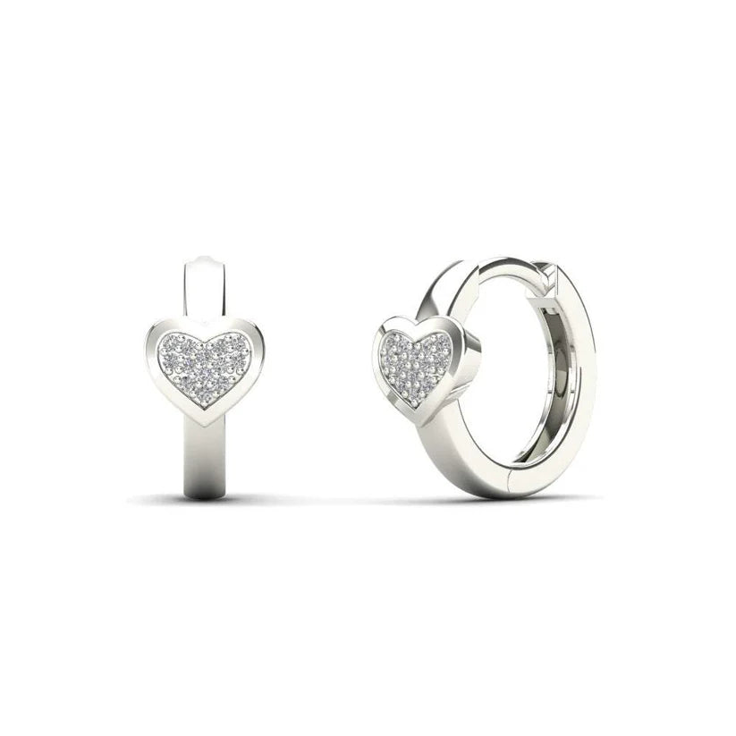 cubic zirconia earrings for women-Diamond Heart Hoop Earrings (14K)