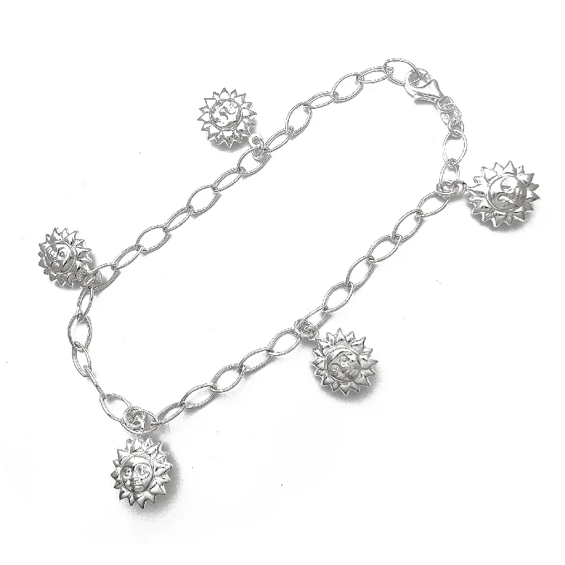 rose gold bracelet for women-Puffy Sun Anklet (Silver)