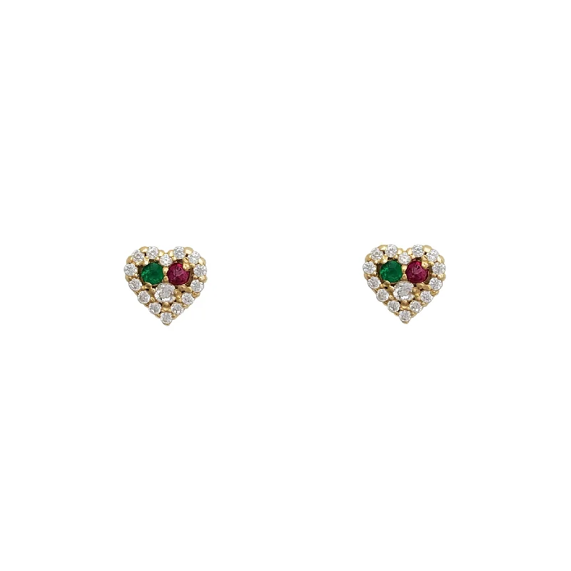 dangle earrings for women-Zirconia Heart Halo Stud Earrings (14K)