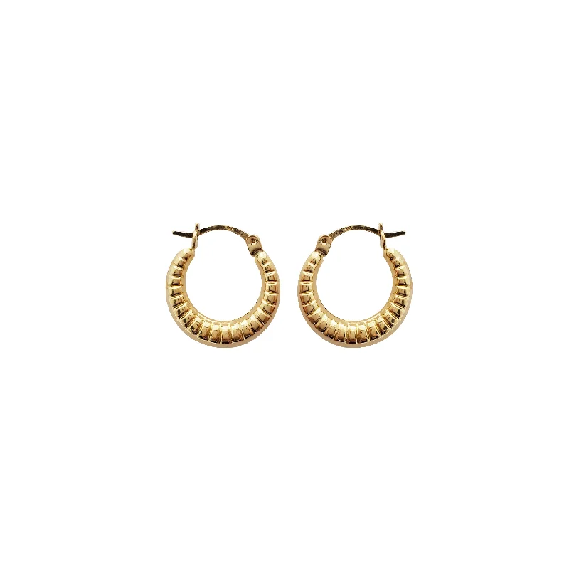 dainty earrings for women-Shrimp Texture Hoop Earrings (14K)