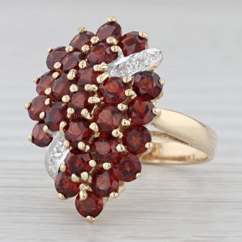 gold engagement rings for women-4.52 ctw Garnet Diamond Teardrop Cocktail Cluster Ring 14K Yellow Gold Size 8