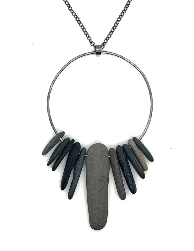 statement pendant necklace for women-Stick Rocks Circle Necklace