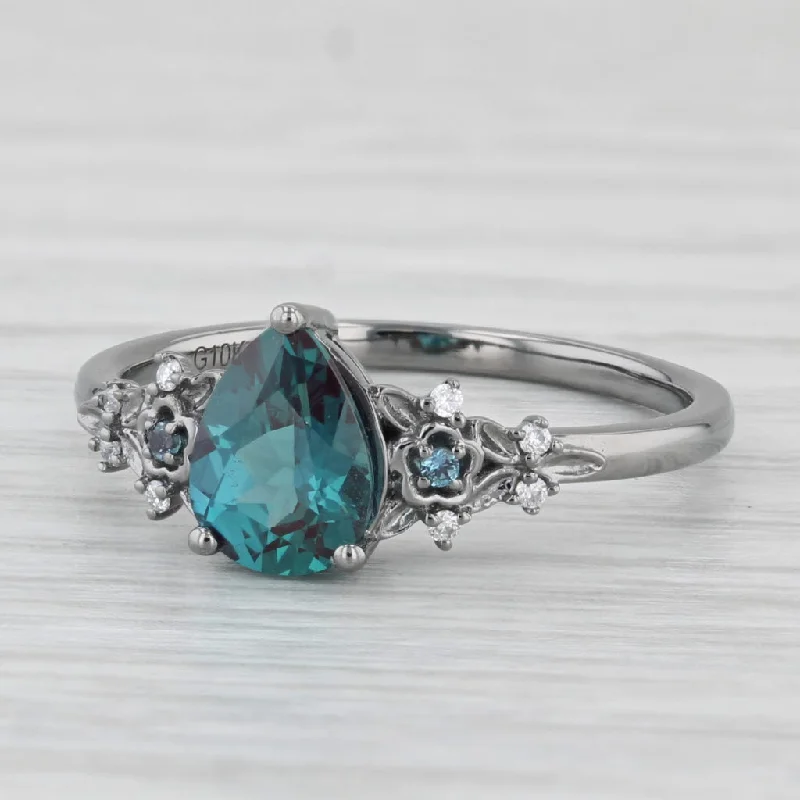 halo diamond engagement rings for women-1.28ctw Teal Lab Created Alexandrite Cubic Zirconia Ring 10k White Gold Sz 7.75