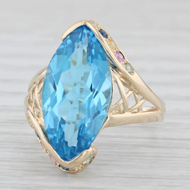 princess diamond engagement rings for women-7.70ctw Marquise Blue Topaz Sapphire Ring 14k Yellow Gold Size 8 Bypass