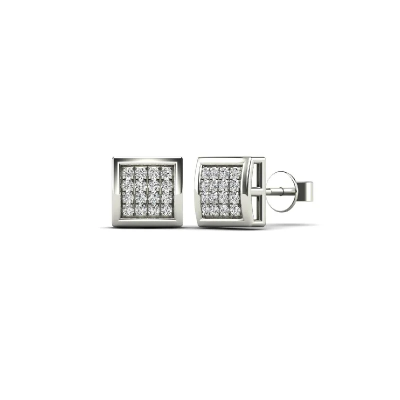 heart earrings for women-White Gold Diamond Square Dome Stud Earrings (14K)