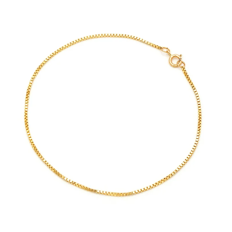 bracelet with initials for women-Bold Box Chain Anklet | Solid 14K Gold