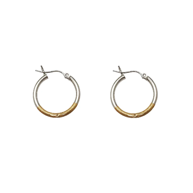 vintage earrings for women-Sandblast & Mirror Finish Two-Tone Hoop Earrings (14K)