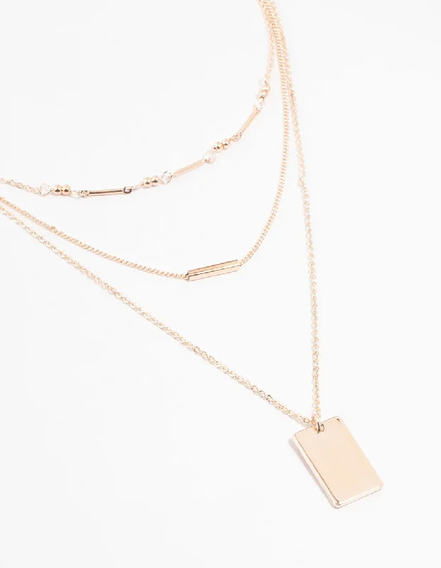 cross necklace for women-Rose Gold Dainty Rectangle Layered Necklace