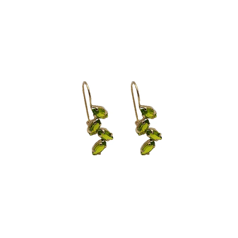 emerald earrings for women-Marquise Peridot Hanging Vine Earrings (14K)