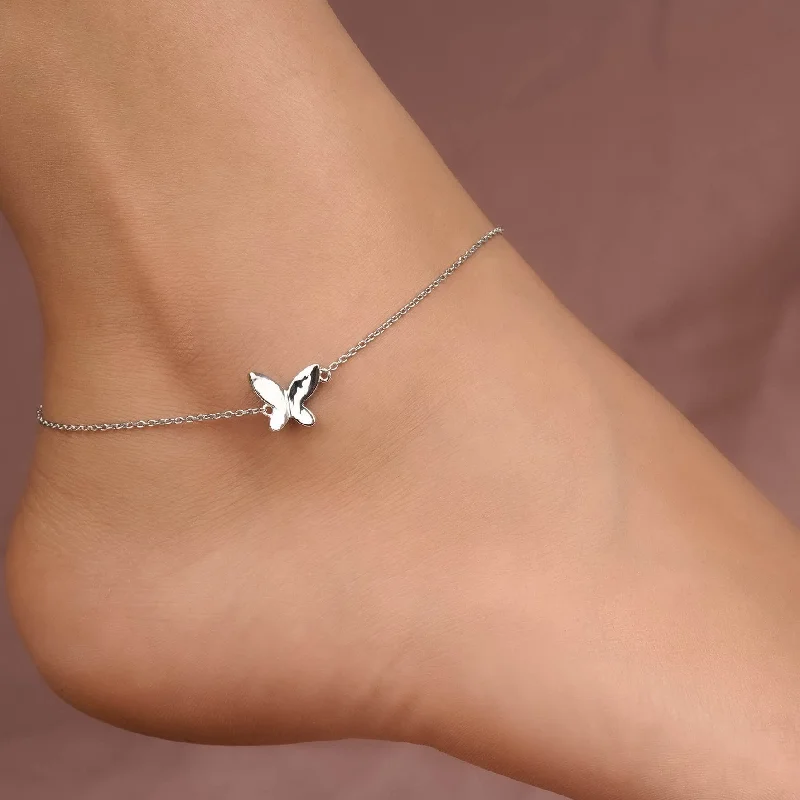 anklet for party for women-Silver Mini Butterfly Anklet