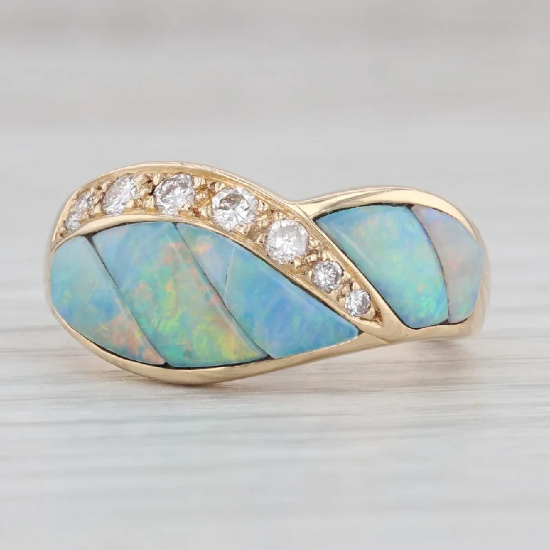 oval engagement rings with diamonds for women-New Kabana Ring Opal Mosaic Diamond 14k Yellow Gold Size 6 AS IS