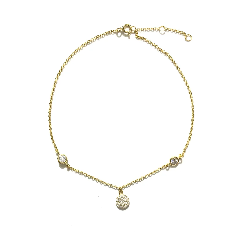 anklet for weddings for women-Geovana Round CZ Disc Anklet