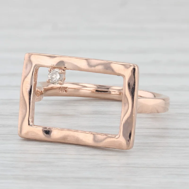 antique gold engagement rings for women-Diamond Accented Abstract Rectangle Ring Hammered 14k Rose Gold Size 6.75