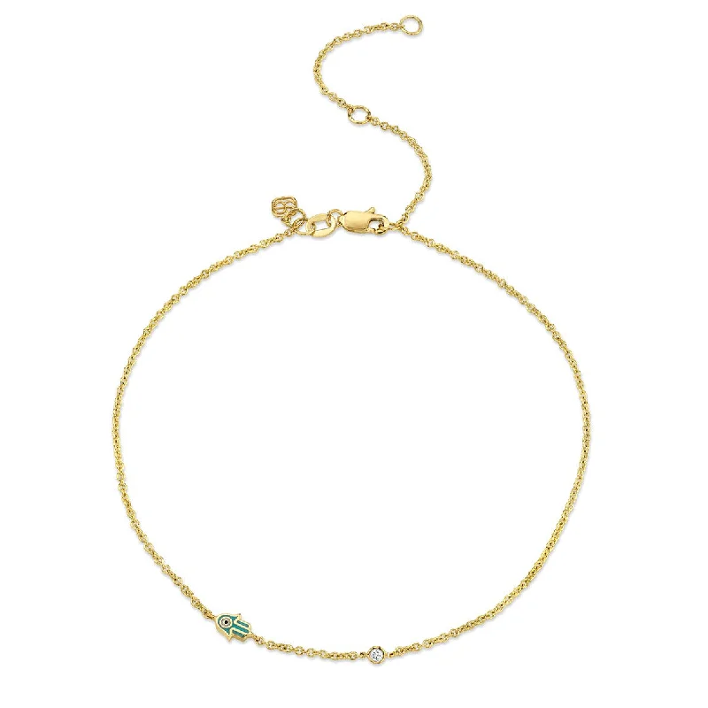 friendship bracelet for women-Gold & Enamel Mini Hamsa Anklet