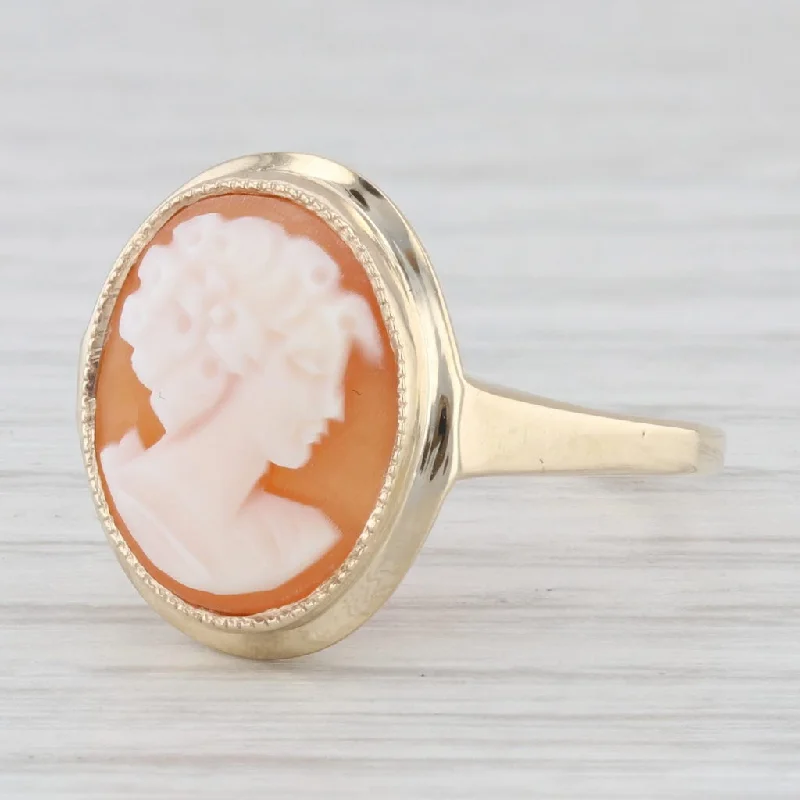 affordable sapphire engagement rings for women-Vintage Carved Shell Cameo Ring 10k Yellow Gold Size 6.5