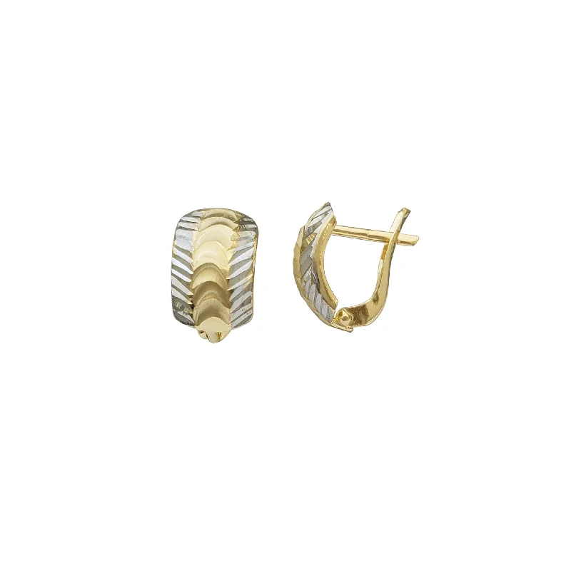 vintage earrings for women-Two-Tone Diamond-cuts Earrings (14K)