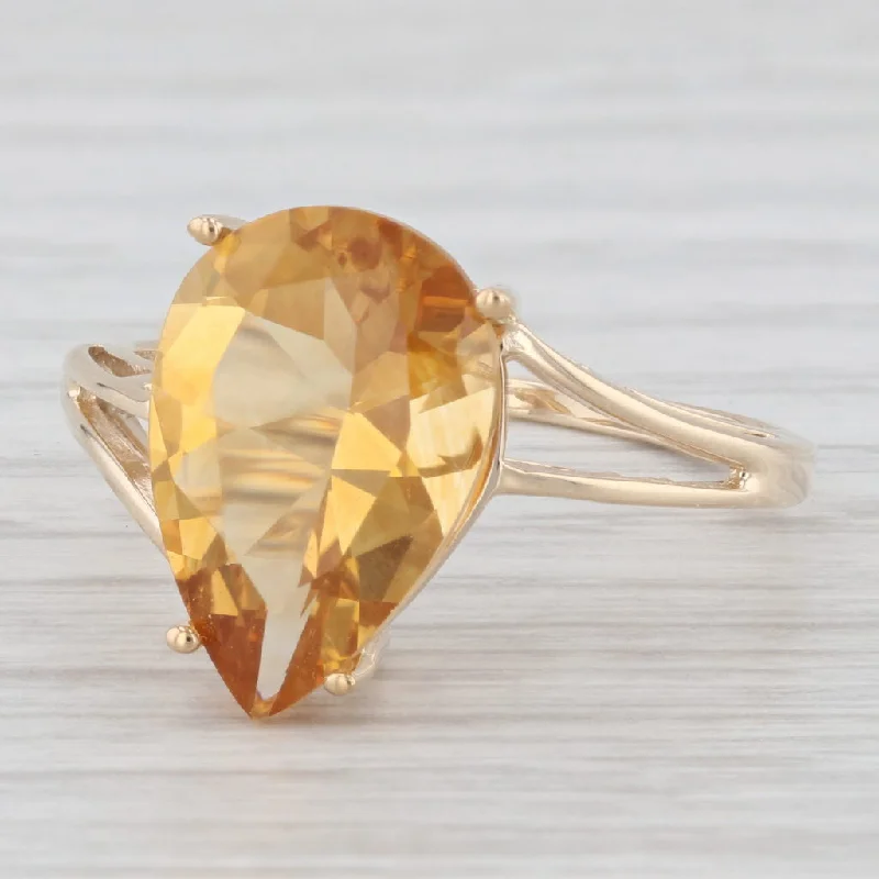 vintage style engagement rings for women-5.50ct Citrine Pear Solitaire Ring 10k Yellow Gold Size 9.25