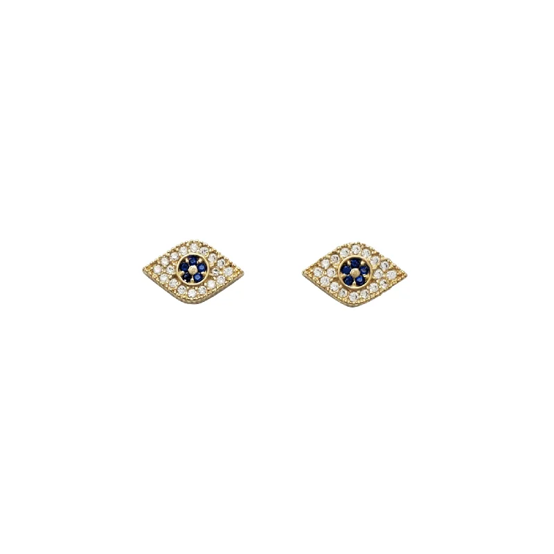 turquoise earrings for women-Evil Eye CZ Stud Earrings (14K)