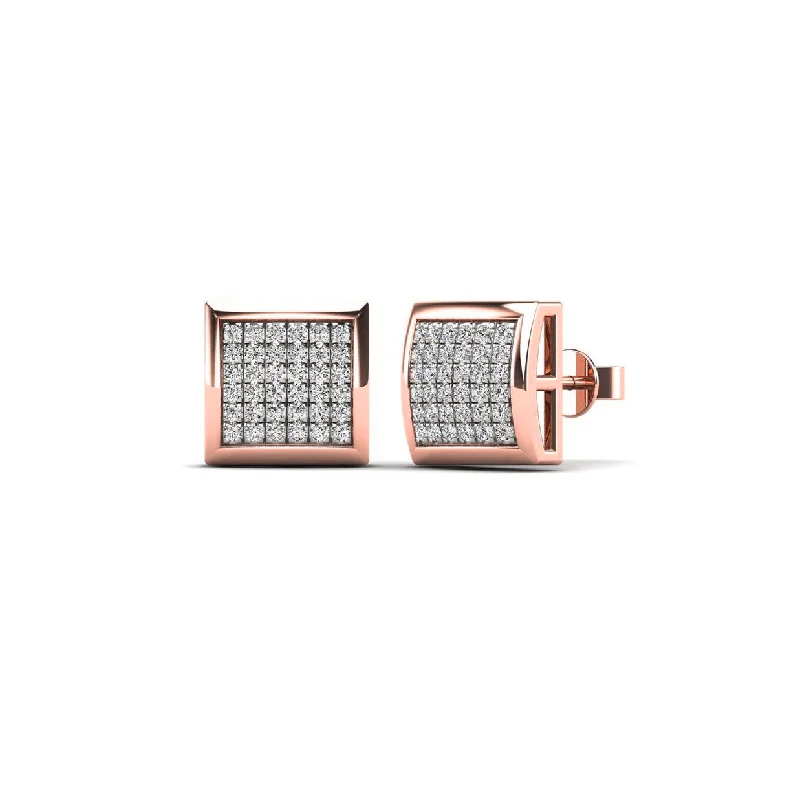 drop earrings for women-Rose Gold Diamond Square Dome Stud Earrings (14K)