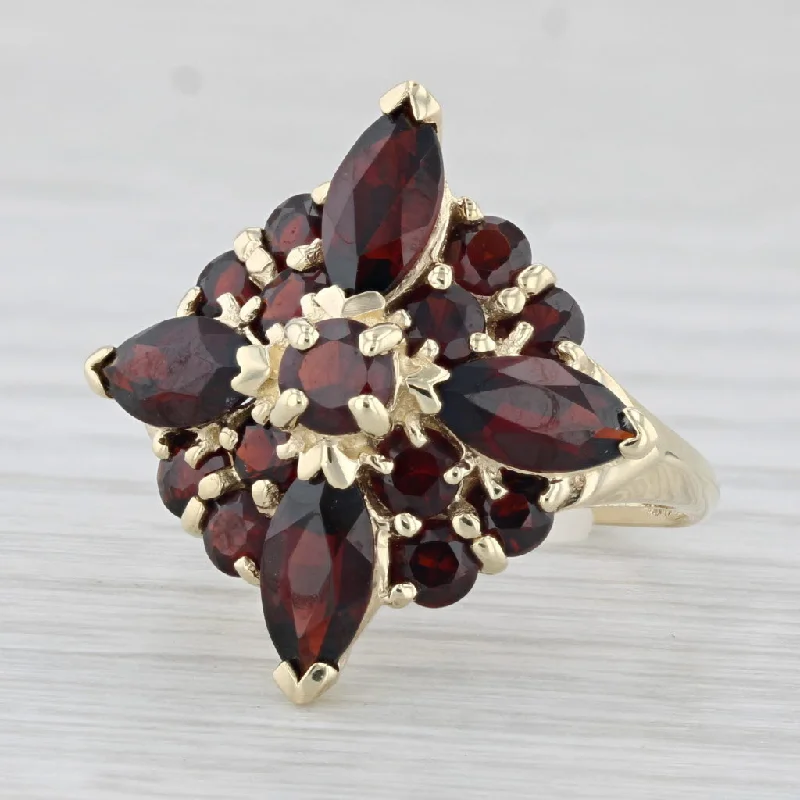 double halo engagement rings for women-4.60ctw Garnet Flower Cluster Cocktail Ring 10k Yellow Gold Size 7.25