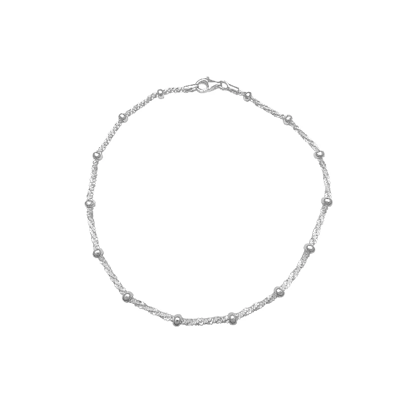 sterling silver bracelet for women-Popcorn & Bezel Anklet (Silver)