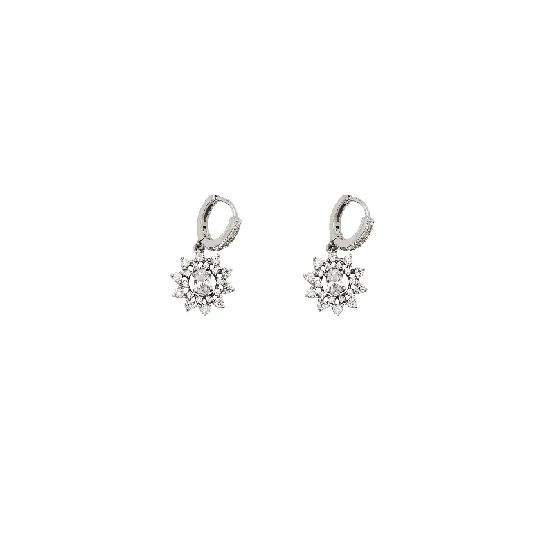 statement earrings for women-Hanging Sun CZ Huggie Earrings (Silver)