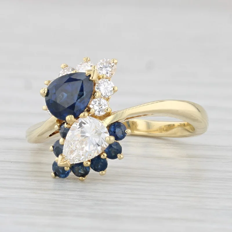 affordable diamond engagement rings for women-1.43ctw Diamond Blue Sapphire Bypass Ring 18k Yellow Gold Size 6.25