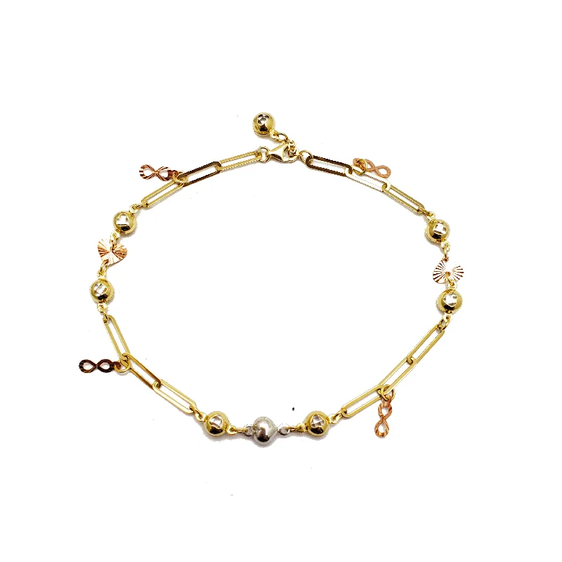 gold-plated anklet for women-Zirconia Charms Paper Clip Link Anklet (14K)