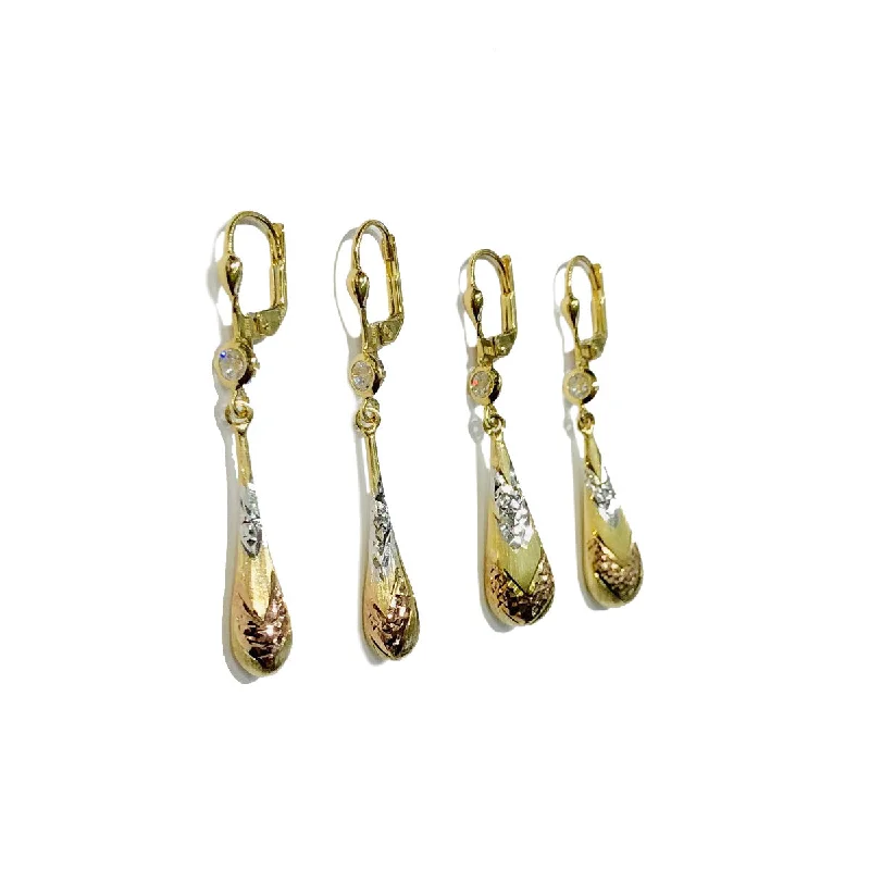 moon earrings for women-Tri-Color Dangling Earring (14K)