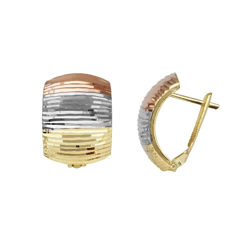 colorful hoop earrings for women-Tricolor Diamond-cuts Earrings (14K)