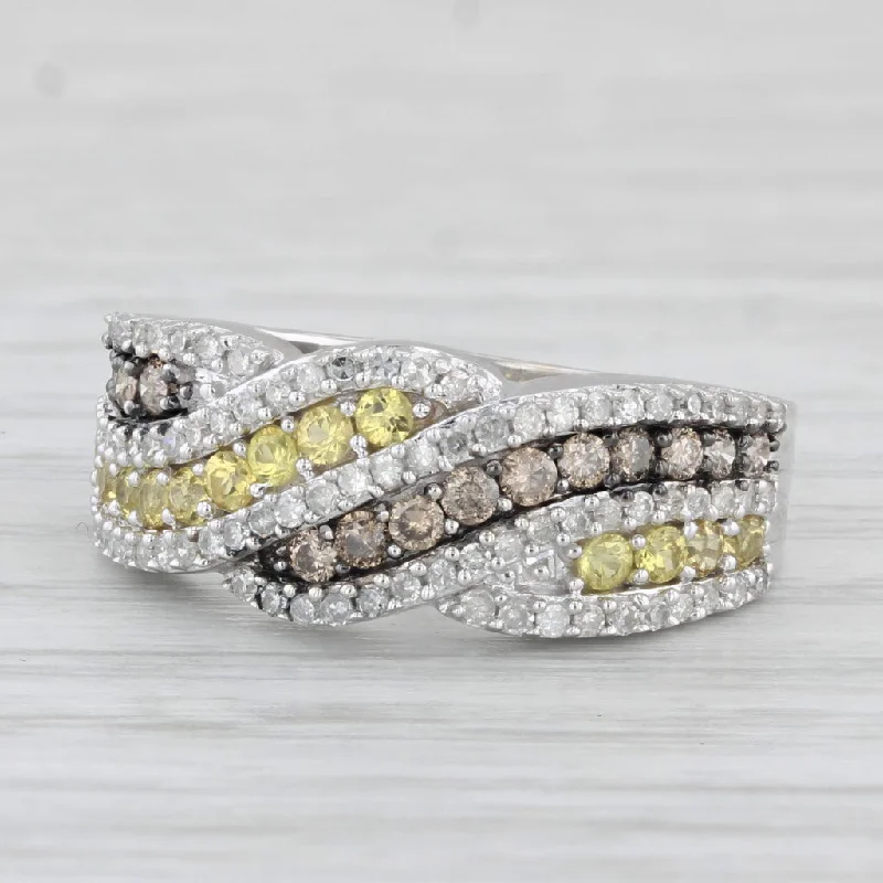 simple engagement rings for women-0.80ctw White Brown Diamond Yellow Sapphire Ring 14k Yellow Gold Size 7.25