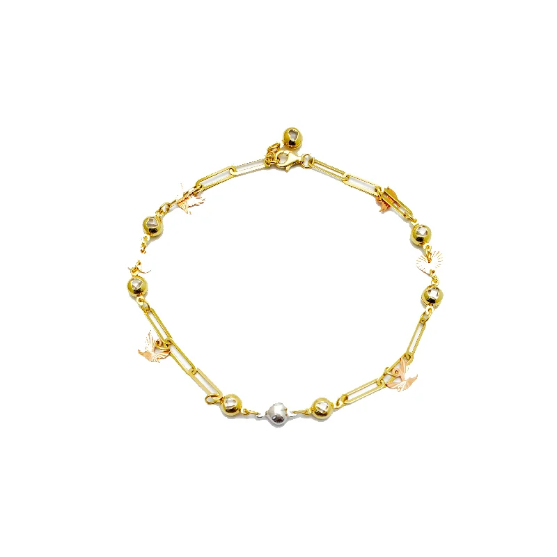 statement gold bracelet for women-Zirconia Charms Paper Clip Link Anklet (14K)