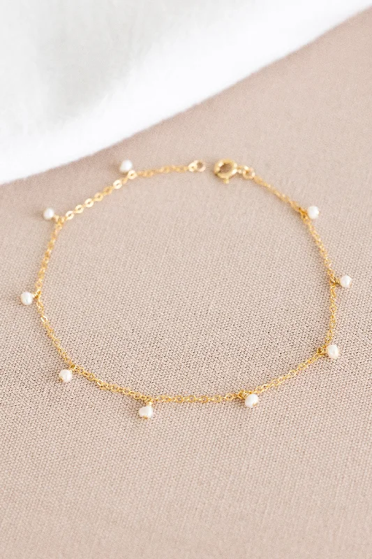 gold anklet for women-Mini Pearl Drop Anklet