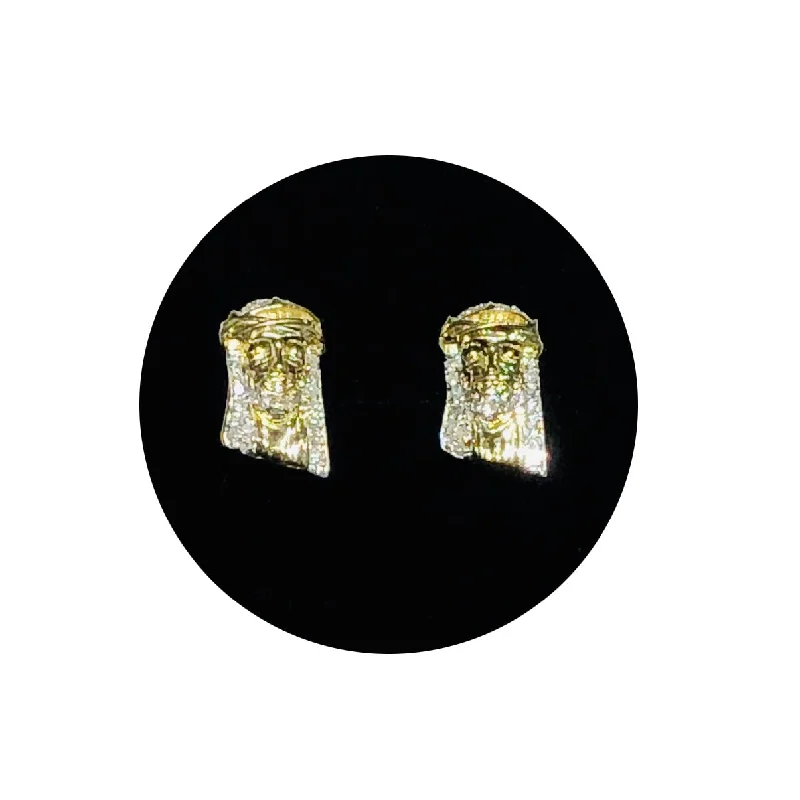 gold hoop earrings for women-Jesus Head Diamond Stud Earring (10K)