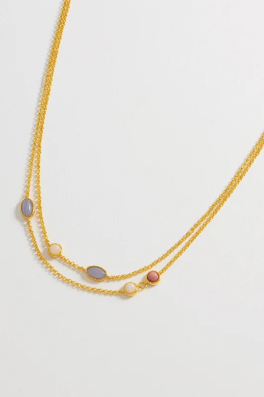 unique necklace for women-Gemstone Double Chain Necklace