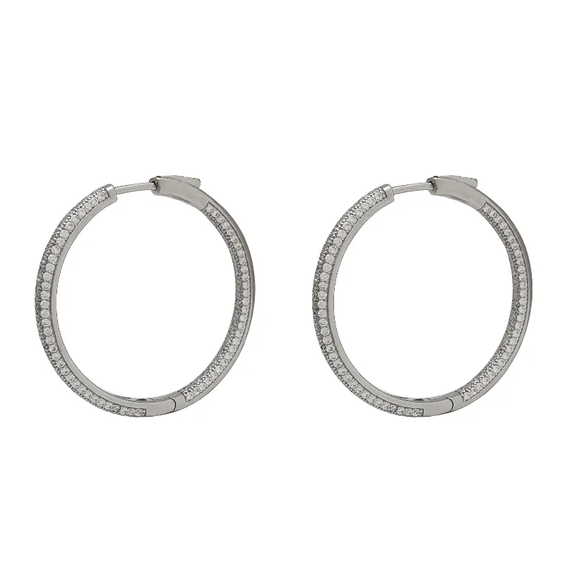 minimalistic earrings for women-Three Row Inside-Out Hoop Earrings (Silver)