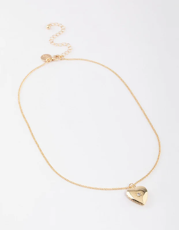 trendy necklace for women-Gold Heart Pendant Locket Necklace