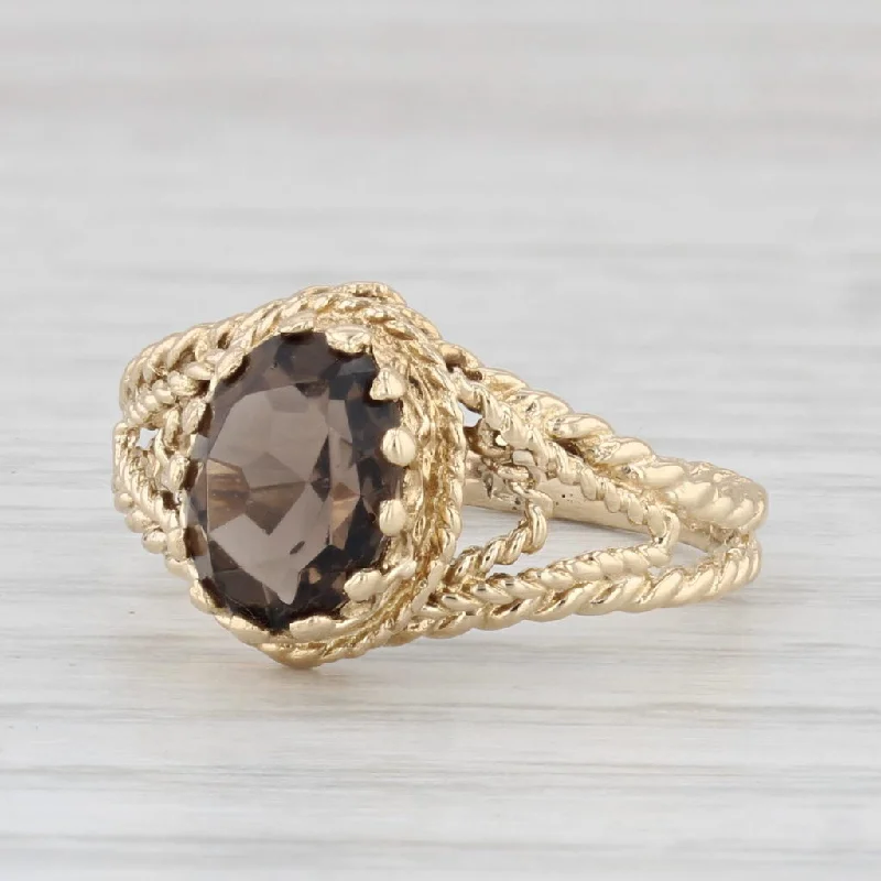 unique diamond engagement rings for women-1.20ct Smoky Quartz Oval Solitaire Ring 14k Yellow Gold Size 5.5