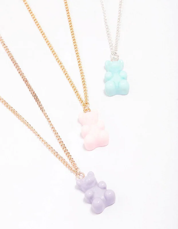 turquoise necklace for women-Mixed Metal Pastel Teddy Necklace 3-Pack